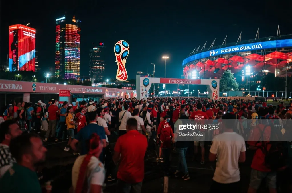 世界杯决赛夜球迷散场与城市夜景